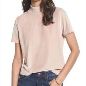 Madewell Velvet Mock Neck Top Womens S Pink Short Sleeve Soft Retro Indie